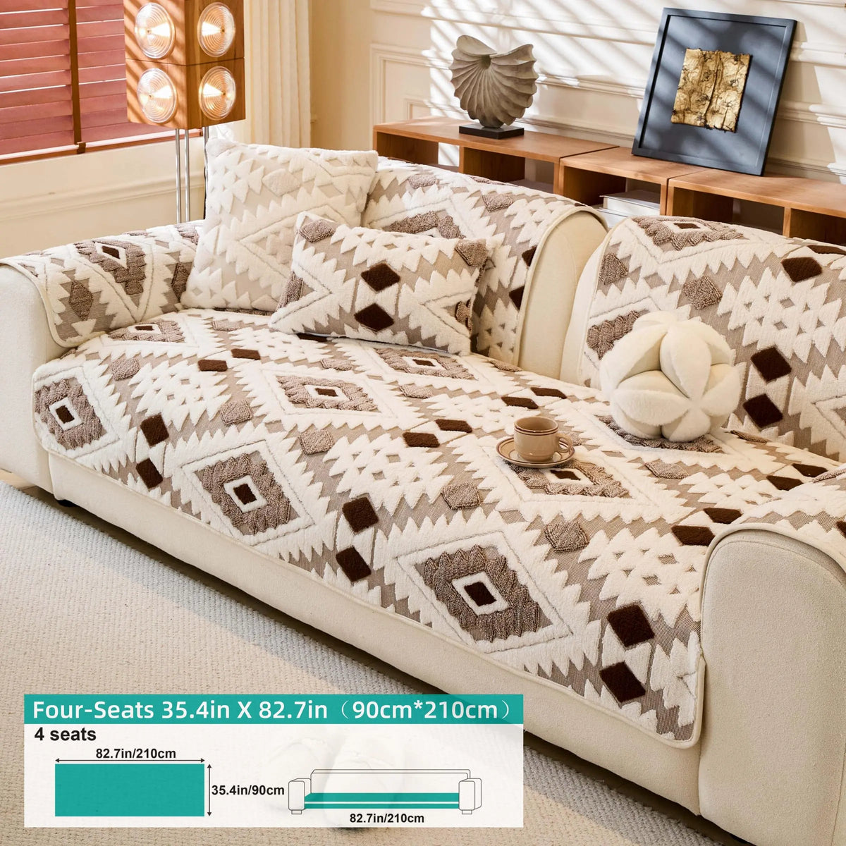 Boho Style Geometric Pattern Quilted Sofa Cover, Couch Cover, Soft Comfortable Dustproof Slipcover, Sofa Protector & Cushion Cover for Home Living Room, Bedroom, Hotel & Dormitory #GLOBAL PICKS