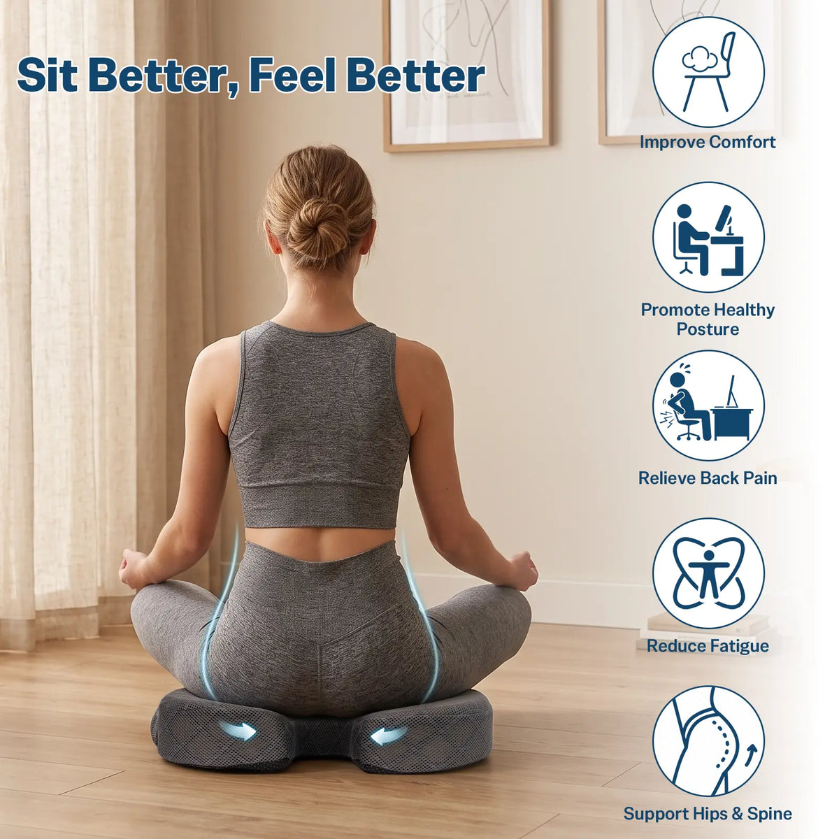 Ergonomic Memory Foam Seat Cushion for Office Chair, Car & Home, Donut Pillow with Portable Handle, Non-Slip Bottom, Washable Cover for Tailbone & Hip Support