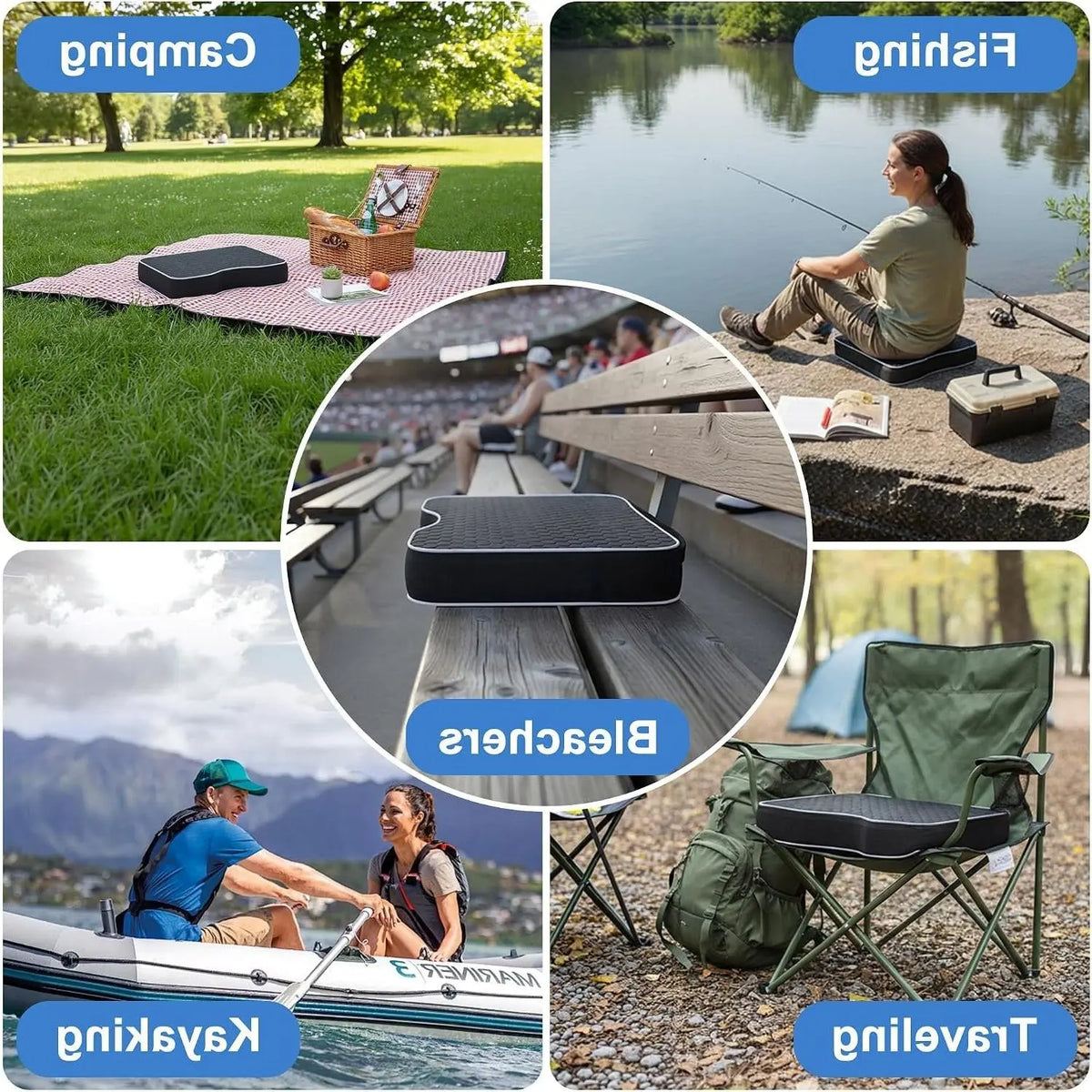 2 Pack Extra Thick Stadium Bleacher Seat Cushions - 3.15" Portable Waterproof Outdoor Chair Pads with Memory Foam & Massage Dots for Sporting Events, Travel, CampingGift