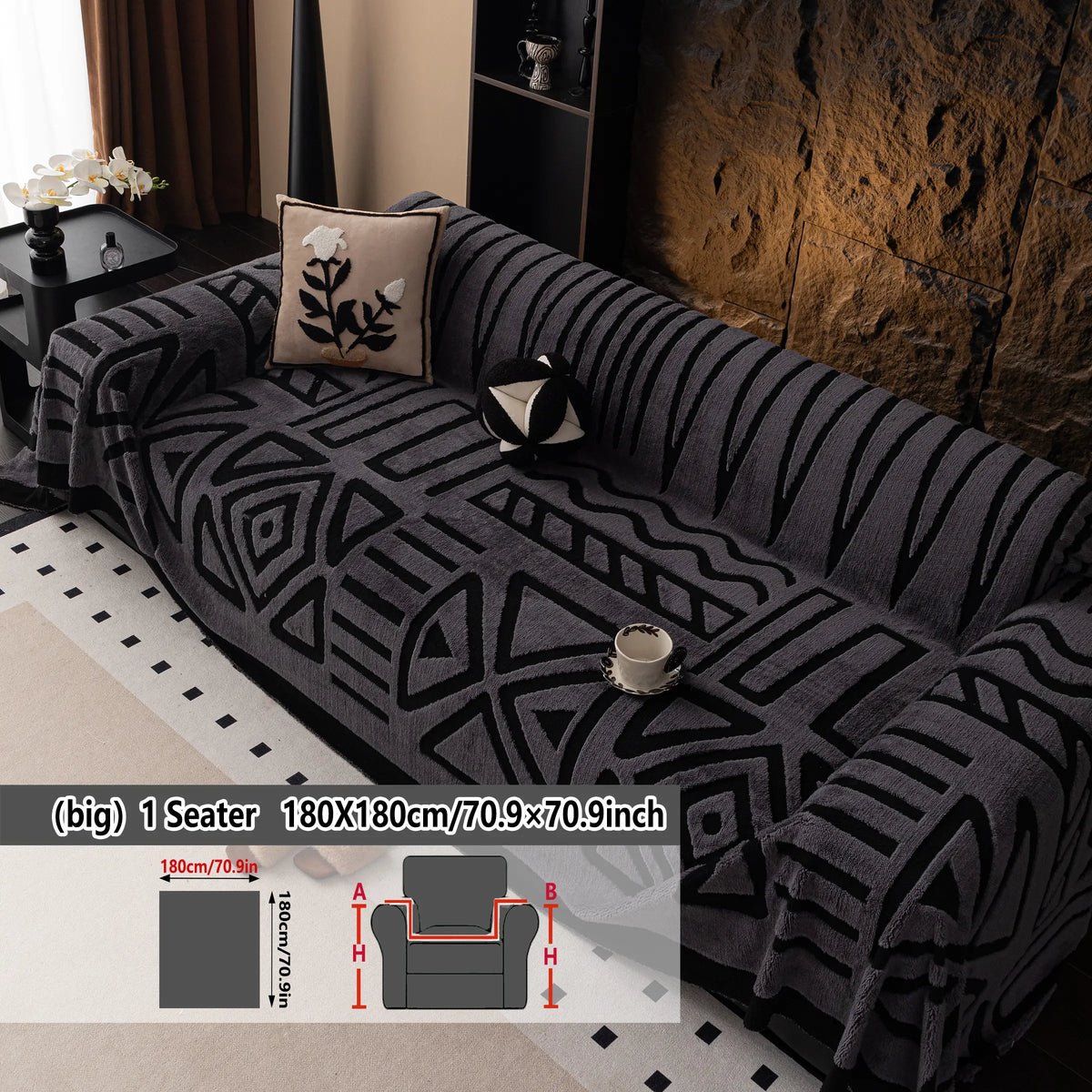 Geometric Pattern Sofa Cover, 1 Count Soft Dustproof Slipcover For Sofa, Soft Sofa Protector to Protect Couches in Living Room & Office, Couch Covers, Home Decor #GLOBAL PICKS