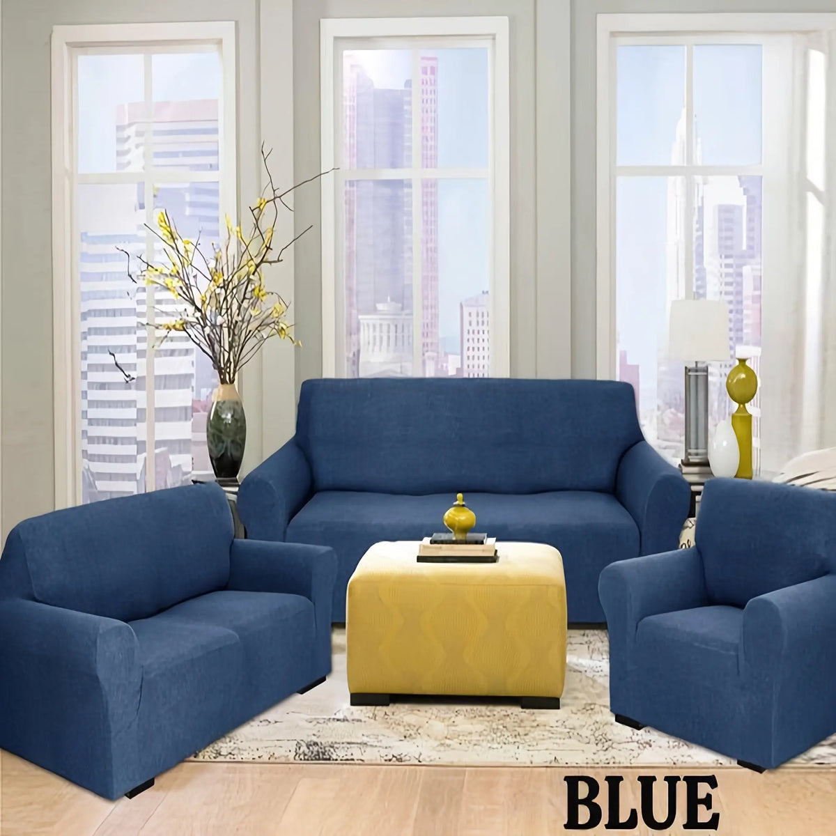 Classic 3-Pc Stretch Universal Sofa Protector Set - 3-Seater Couch Cover for Sofa with Armchair Covers, Anti-Slip Elastic Polyester-Spandex, Skin-Friendly Full Coverage, Wrinkle Resistant, Machine Washable, All-Season, Local Warehouse Gift for Parents, 3-