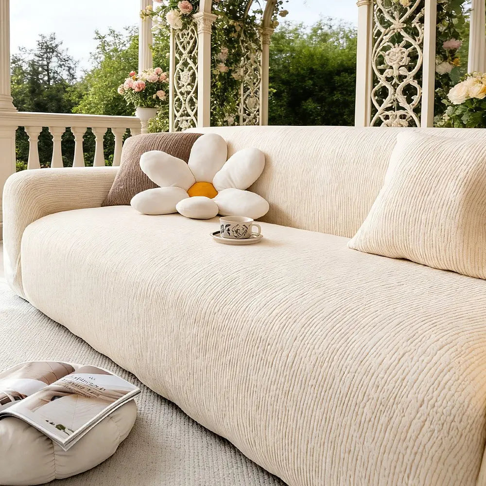 1pc Solid Color Bark Texture Sofa Cover, Soft Skin-Friendly Elastic Stretch Sofa Pad, Dust-Proof Anti-Slip Pet-Friendly Sofa Protector, Dustproof Sofa Slipcover, Stretchable Sofa Cover