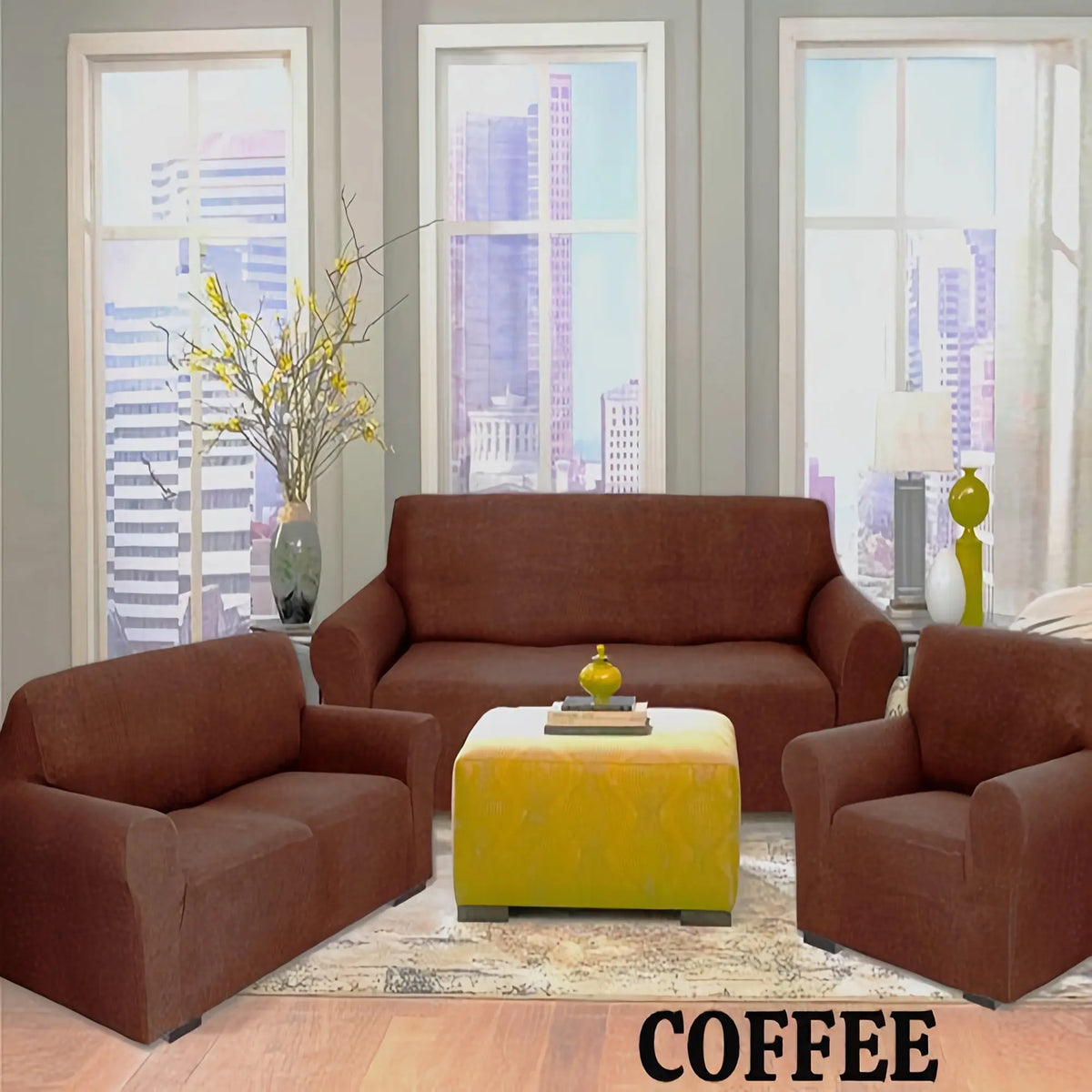 Classic 3-Pc Stretch Universal Sofa Protector Set - 3-Seater Couch Cover for Sofa with Armchair Covers, Anti-Slip Elastic Polyester-Spandex, Skin-Friendly Full Coverage, Wrinkle Resistant, Machine Washable, All-Season, Local Warehouse Gift for Parents, 3-