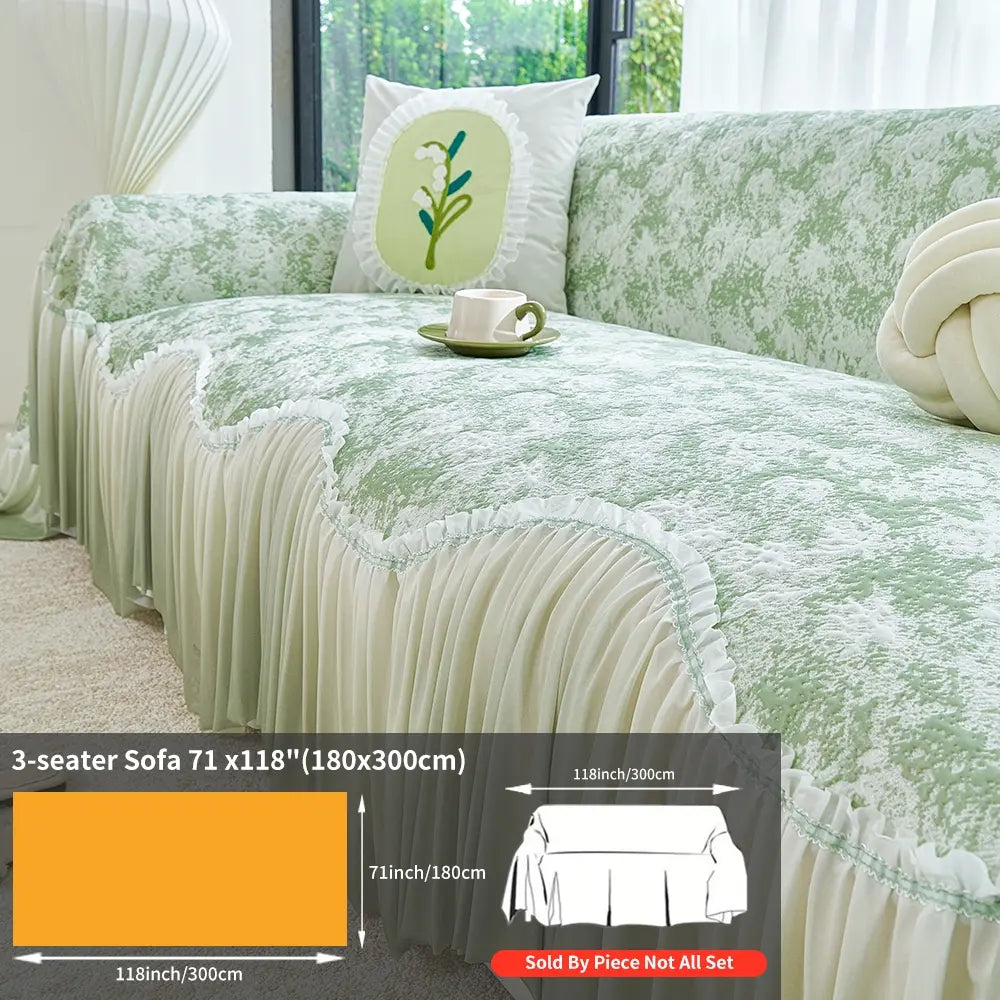 French Floral Edge Sofa Cover, Sofa Protector, All-Season Reusable Dust Cover, Classic Style Home Decor, Washable Couch Protector