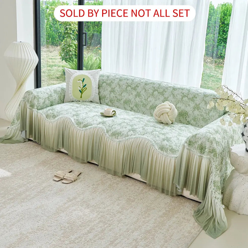 French Floral Edge Sofa Cover, Sofa Protector, All-Season Reusable Dust Cover, Classic Style Home Decor, Washable Couch Protector