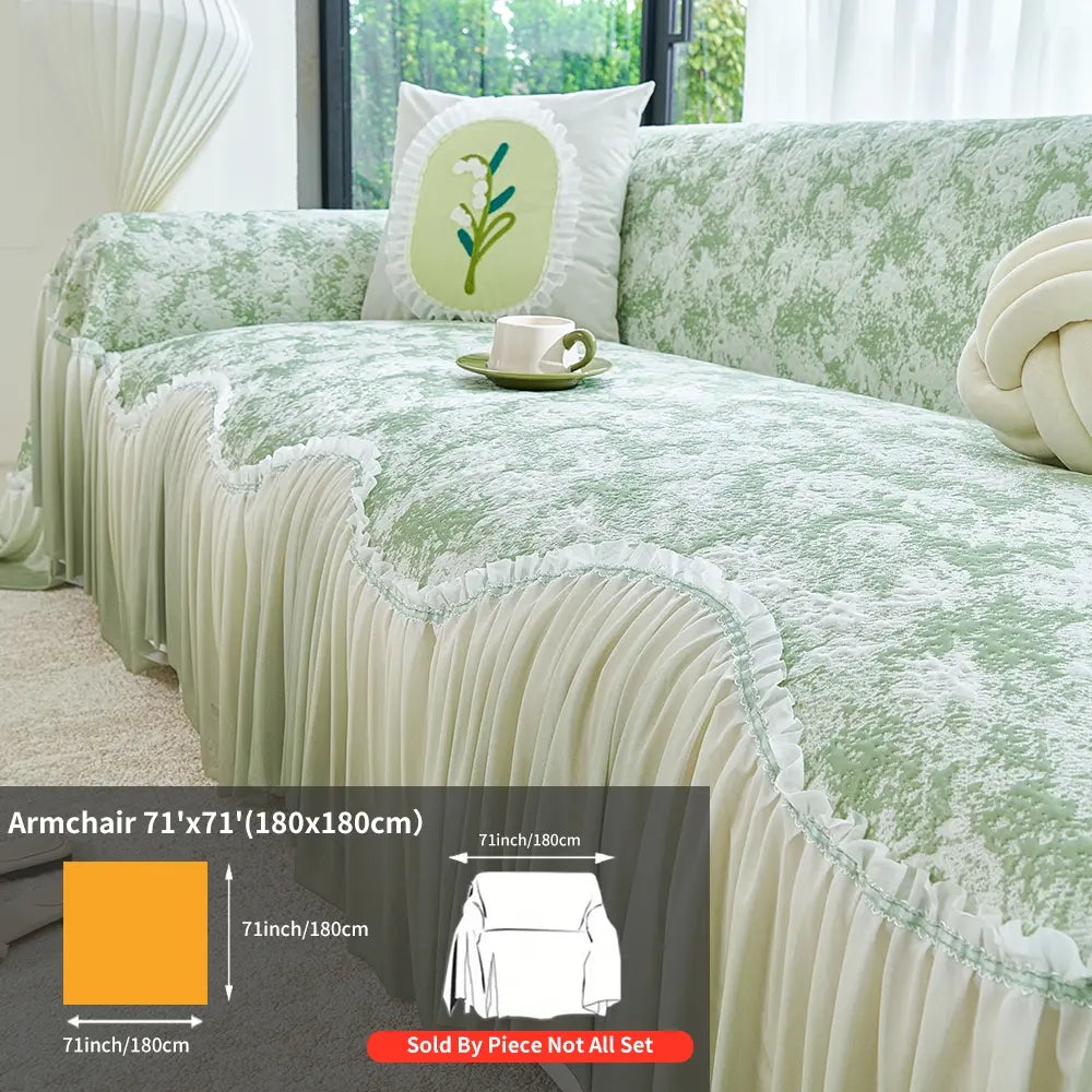 French Floral Edge Sofa Cover, Sofa Protector, All-Season Reusable Dust Cover, Classic Style Home Decor, Washable Couch Protector