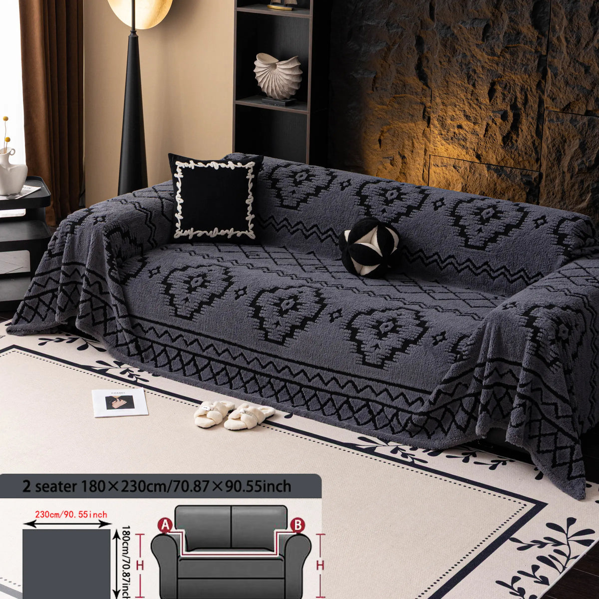 Geometric Pattern Sofa Cover, 1 Count Soft Dustproof Slipcover For Sofa, Soft Sofa Protector to Protect Couches in Living Room & Office, Couch Covers, Home Decor #GLOBAL PICKS