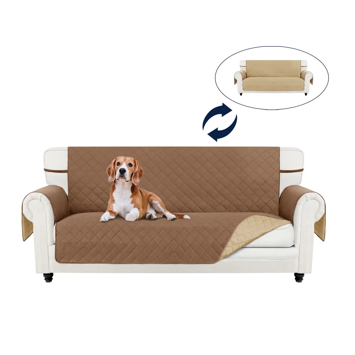 PureFit Reversible Sofa Cover - Washable, Water-Resistant Quilted Slipcover with Elastic Straps, Non-Slip Pet Protector for 1/2/3-Seater Cushions, Dust Protection, All Seasons Living Room Decor, Multi-Size Fit, Sofa Covers Washable, Two Seater,sohochic