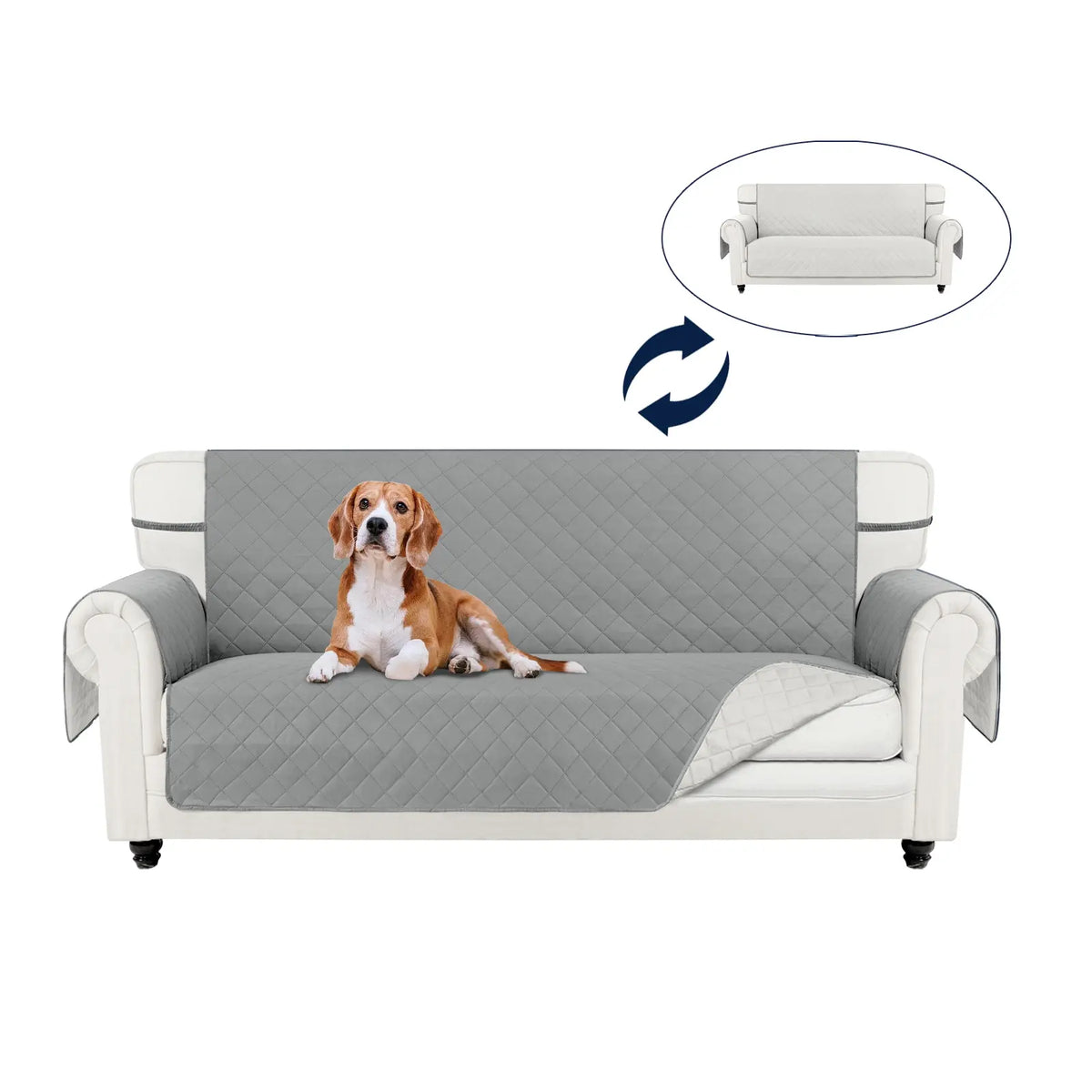 PureFit Reversible Sofa Cover - Washable, Water-Resistant Quilted Slipcover with Elastic Straps, Non-Slip Pet Protector for 1/2/3-Seater Cushions, Dust Protection, All Seasons Living Room Decor, Multi-Size Fit, Sofa Covers Washable, Two Seater,sohochic