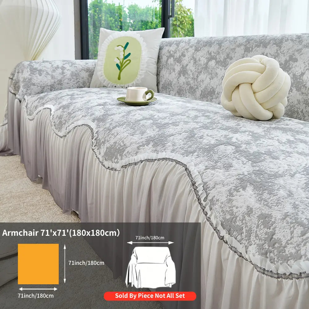 French Floral Edge Sofa Cover, Sofa Protector, All-Season Reusable Dust Cover, Classic Style Home Decor, Washable Couch Protector