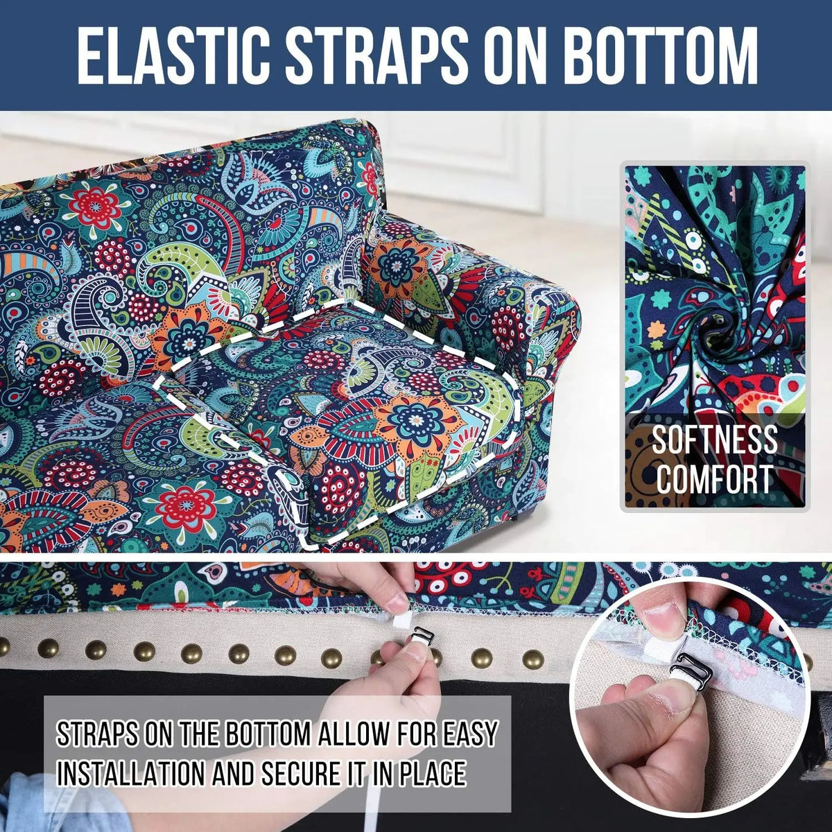 Couch Covers, Chair/Sofa Covers, Stretch, Printed,  Armchair Slipcover, Separate Couch Cushion Covers, Washable Furniture Protector for Pets