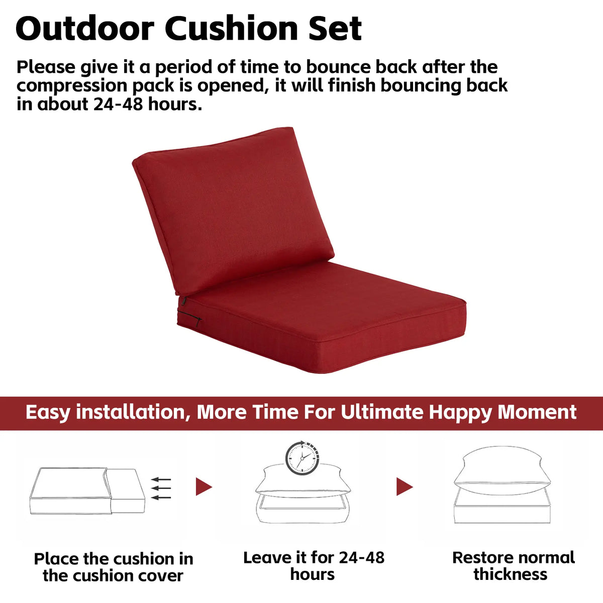 COZYVIDA Outdoor Patio Deep Seat Cushion Set, 2 Pieces — Fade-Resistant, Waterproof Cushions for Outdoor Furniture Chairs, 30D High-Elastic Foam, Suitable for Sofas and Chairs, 24 x 28 inches