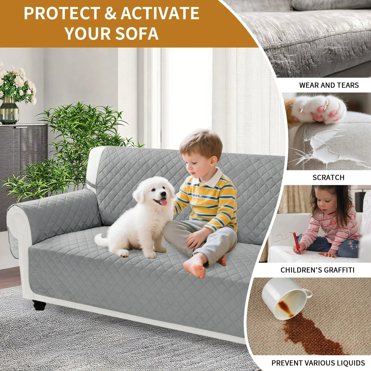 PureFit Reversible Sofa Cover - Washable, Water-Resistant Quilted Slipcover with Elastic Straps, Non-Slip Pet Protector for 1/2/3-Seater Cushions, Dust Protection, All Seasons Living Room Decor, Multi-Size Fit, Sofa Covers Washable, Two Seater,sohochic