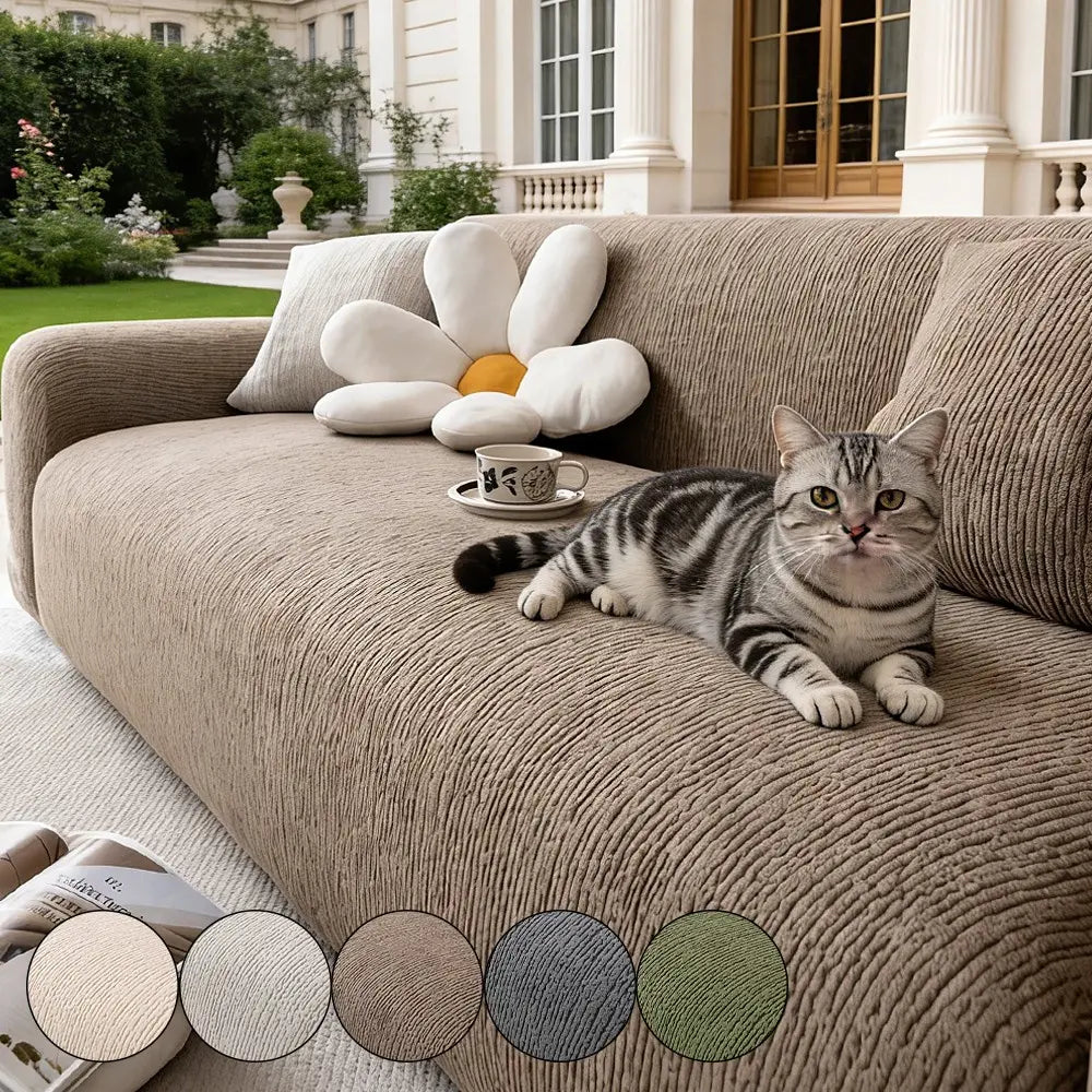 1pc Solid Color Bark Texture Sofa Cover, Soft Skin-Friendly Elastic Stretch Sofa Pad, Dust-Proof Anti-Slip Pet-Friendly Sofa Protector, Dustproof Sofa Slipcover, Stretchable Sofa Cover