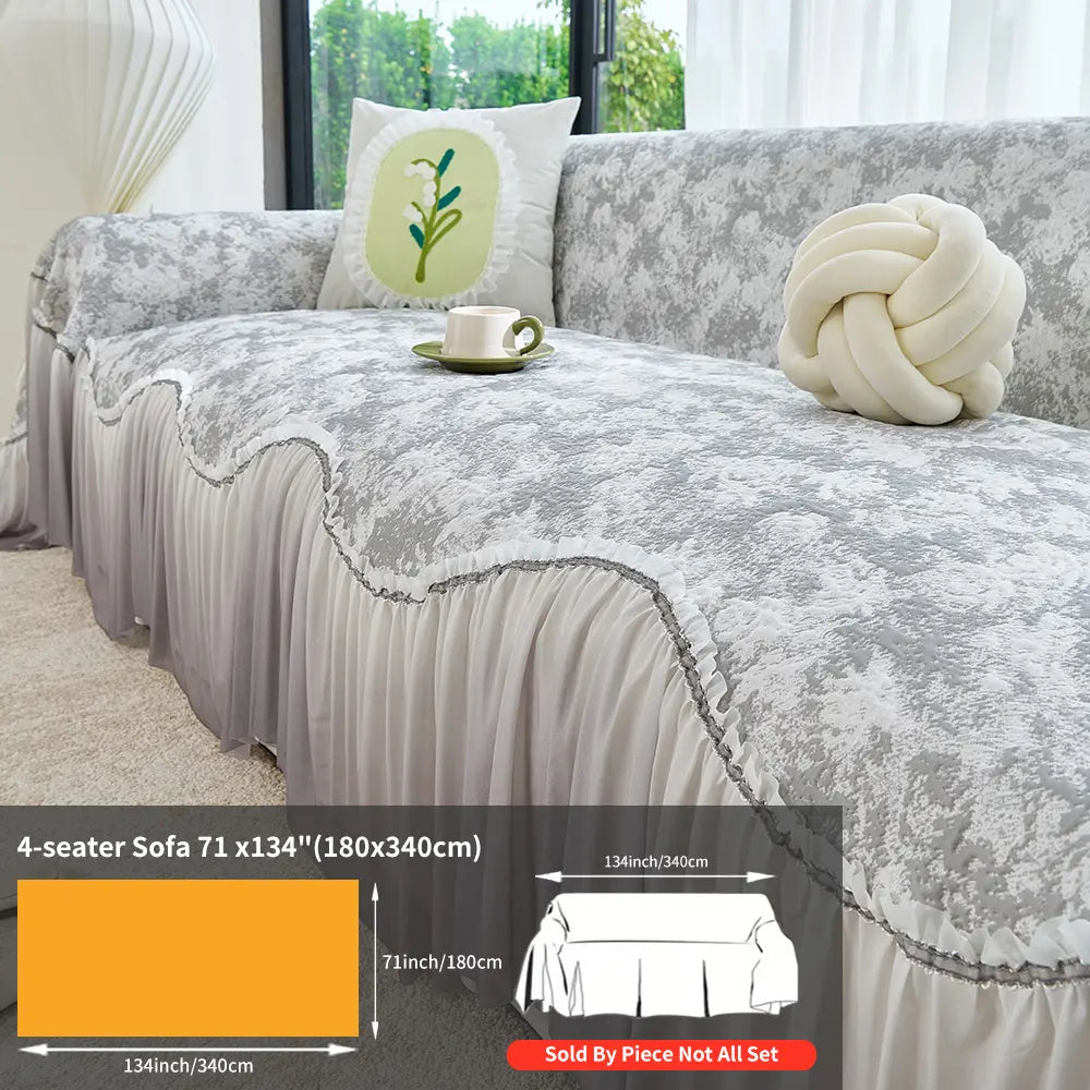 French Floral Edge Sofa Cover, Sofa Protector, All-Season Reusable Dust Cover, Classic Style Home Decor, Washable Couch Protector