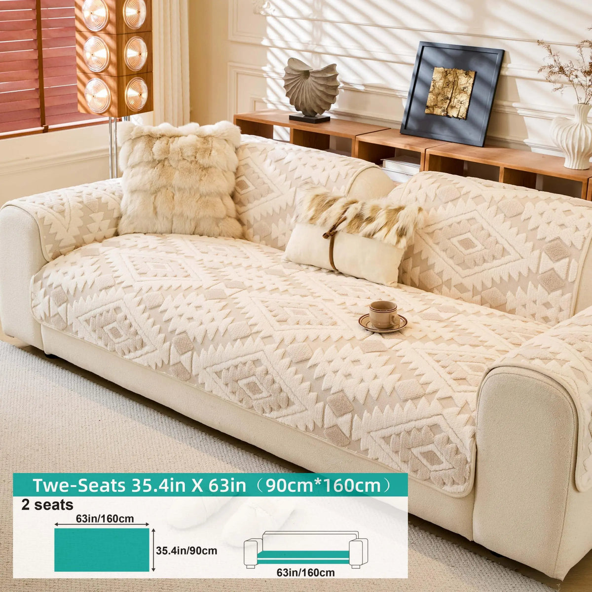 Boho Style Geometric Pattern Quilted Sofa Cover, Couch Cover, Soft Comfortable Dustproof Slipcover, Sofa Protector & Cushion Cover for Home Living Room, Bedroom, Hotel & Dormitory #GLOBAL PICKS