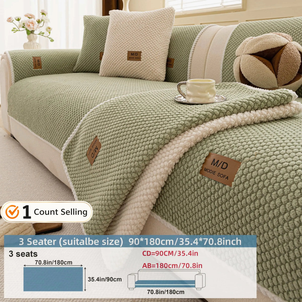 Luxury Thick Removable Couch Cover, 1 Count Soft Textured Seat Pad, Non-Slip Washable Universal Sofa Protector, Sectional Sofa Slipcovers, Pet-Friendly Modern Slipcover for Sectional, Loveseat and 3-Seater Couch #GLOBAL PICKS