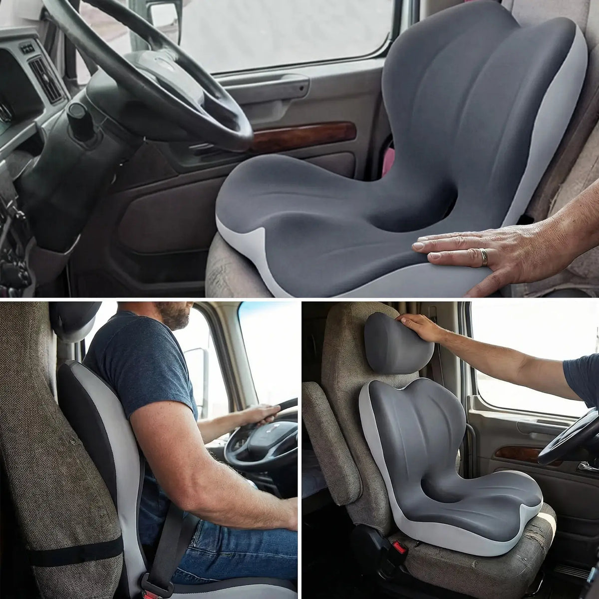 Ergonomic Memory Foam Seat Cushion and Neck Headrest | Relieve Hip Back Pain, High Density Lumbar Support for Office Chair Car Wheelchair, Breathable Washable Non Slip Cover, Grey White Color