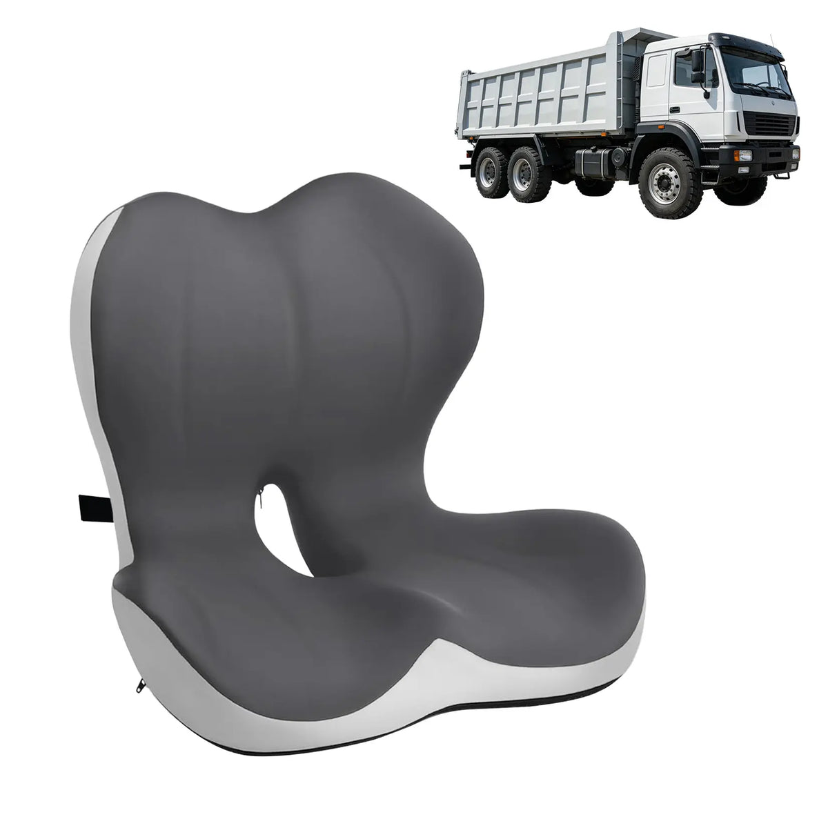 Ergonomic Memory Foam Seat Cushion and Neck Headrest | Relieve Hip Back Pain, High Density Lumbar Support for Office Chair Car Wheelchair, Breathable Washable Non Slip Cover, Grey White Color