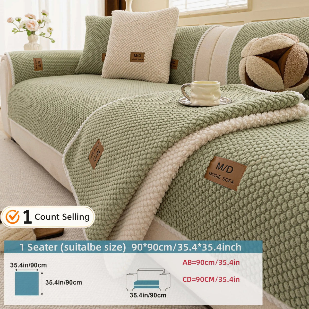 Luxury Thick Removable Couch Cover, 1 Count Soft Textured Seat Pad, Non-Slip Washable Universal Sofa Protector, Sectional Sofa Slipcovers, Pet-Friendly Modern Slipcover for Sectional, Loveseat and 3-Seater Couch #GLOBAL PICKS