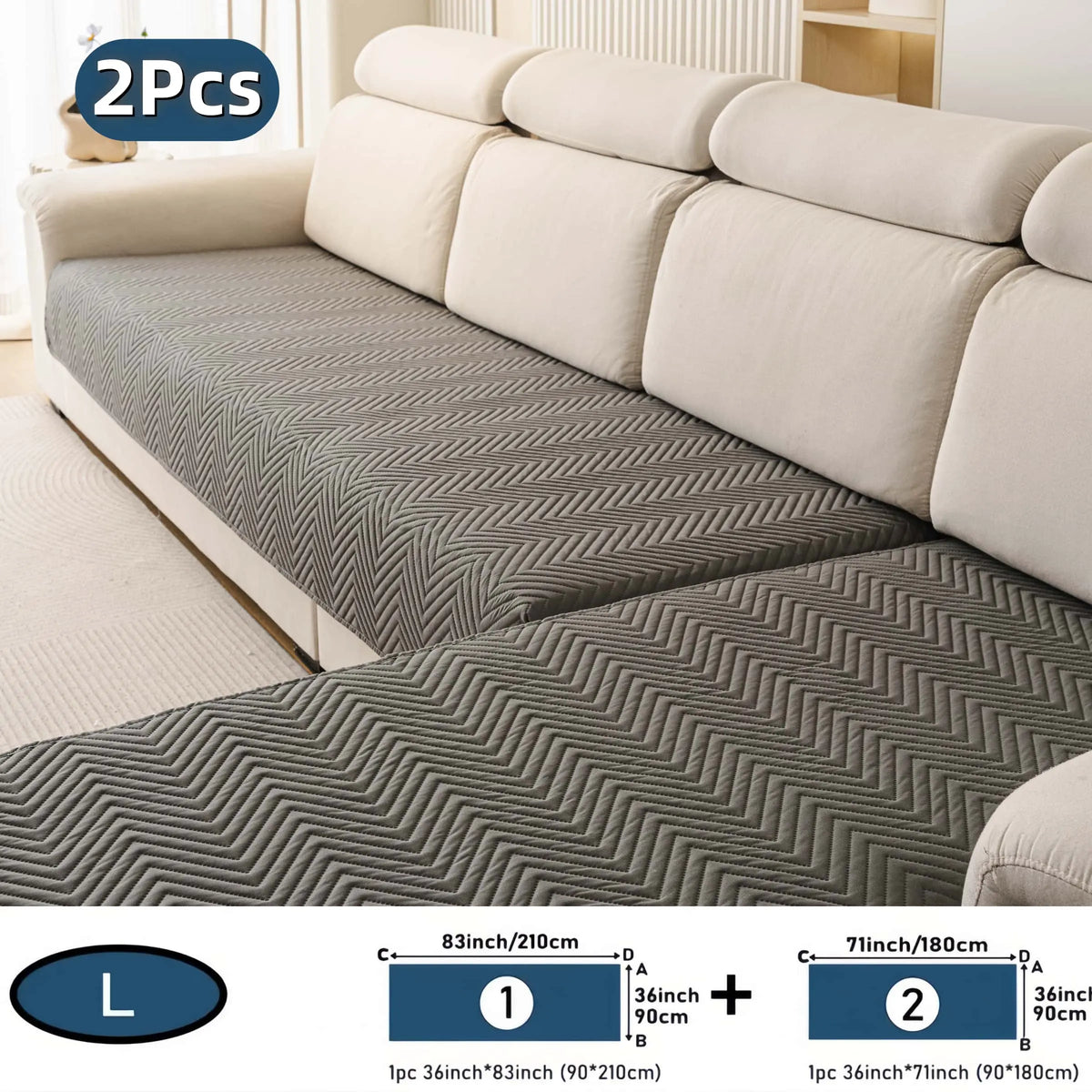 2 PCS Waterproof  Sofa cover, Thick Quilted Non-Slip Couch Seat Covers, Soft Couch Protector, Pet-Friendly Washable Sofa Protector for Living Room，Large Size Sectional Sofa Pads for Chaise & L-Shaped Sofa, Washable Dustproof Sofa Slipcover Set
