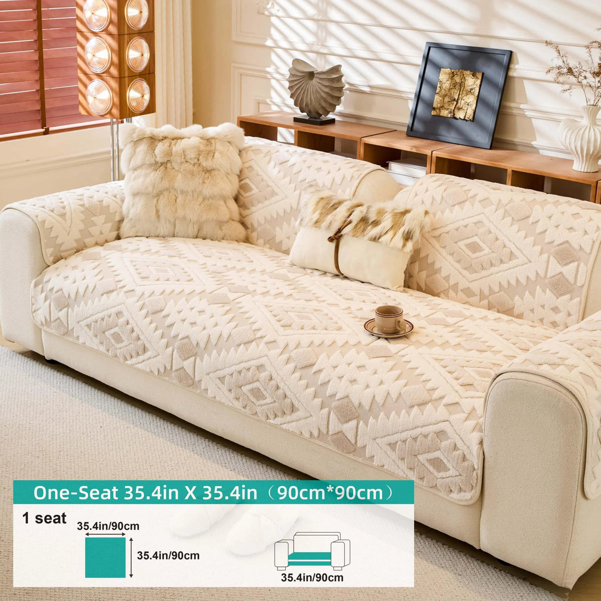 Boho Style Geometric Pattern Quilted Sofa Cover, Couch Cover, Soft Comfortable Dustproof Slipcover, Sofa Protector & Cushion Cover for Home Living Room, Bedroom, Hotel & Dormitory #GLOBAL PICKS