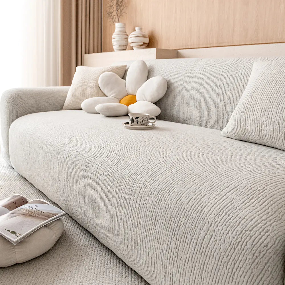 1pc Solid Color Bark Texture Sofa Cover, Soft Skin-Friendly Elastic Stretch Sofa Pad, Dust-Proof Anti-Slip Pet-Friendly Sofa Protector, Dustproof Sofa Slipcover, Stretchable Sofa Cover