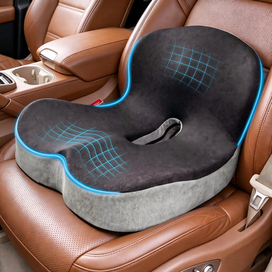 Ergonomic Car Seat Cushion for Driver, Memory Foam Seat Cushion Non-Slip Bottom, Comfort Support for Car, Truck, Office Chair, Long Sitting Driving