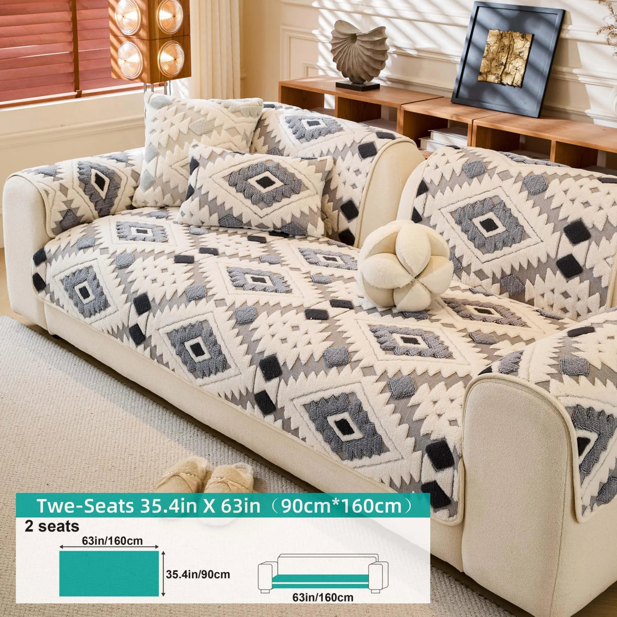 Boho Style Geometric Pattern Quilted Sofa Cover, Couch Cover, Soft Comfortable Dustproof Slipcover, Sofa Protector & Cushion Cover for Home Living Room, Bedroom, Hotel & Dormitory #GLOBAL PICKS