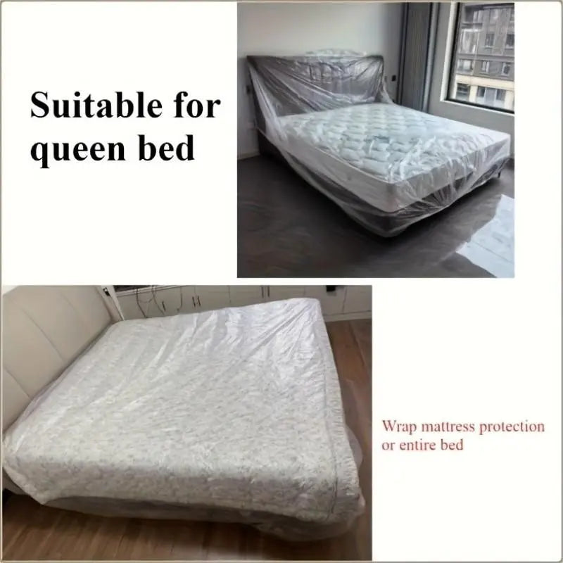 2pcs Disposable Furniture Dust Cover 310x240cm, Waterproof Plastic Bed Sofa Dust Protective Cover, Anti-Dust Furniture Protector for Home Renovation