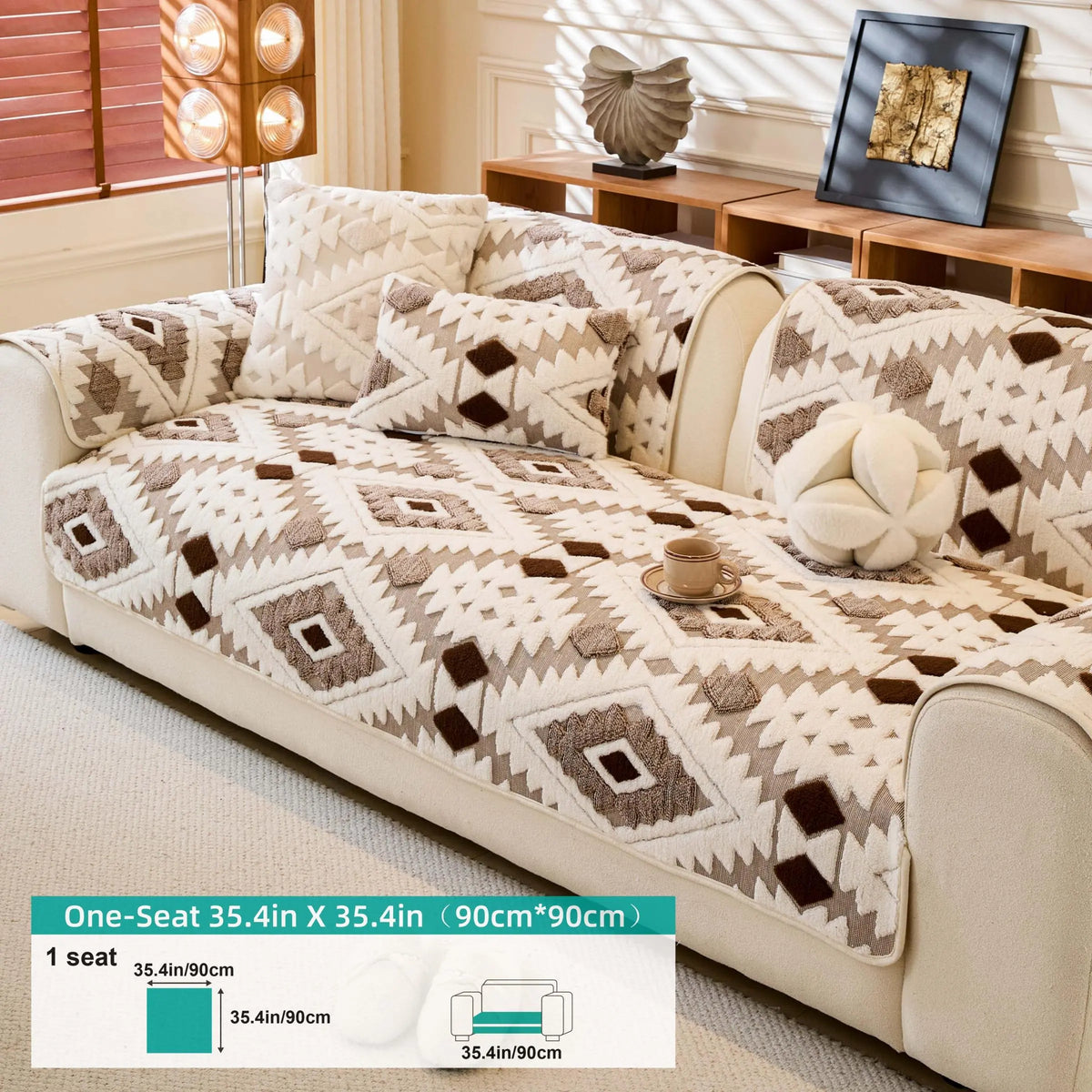 Boho Style Geometric Pattern Quilted Sofa Cover, Couch Cover, Soft Comfortable Dustproof Slipcover, Sofa Protector & Cushion Cover for Home Living Room, Bedroom, Hotel & Dormitory #GLOBAL PICKS