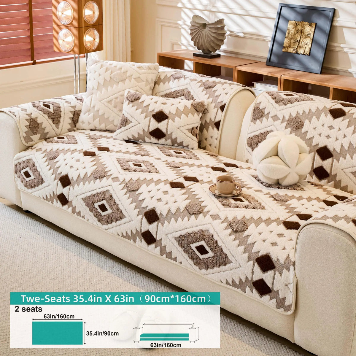 Boho Style Geometric Pattern Quilted Sofa Cover, Couch Cover, Soft Comfortable Dustproof Slipcover, Sofa Protector & Cushion Cover for Home Living Room, Bedroom, Hotel & Dormitory #GLOBAL PICKS