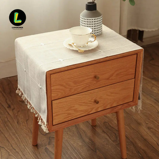 Minimalist Linen-Cotton Stain-Resistant Dust Cover Set - Home Care Dust Covers for Bedside Table, Light Luxury Audio, Microwave Oven (Simple Modern Style)