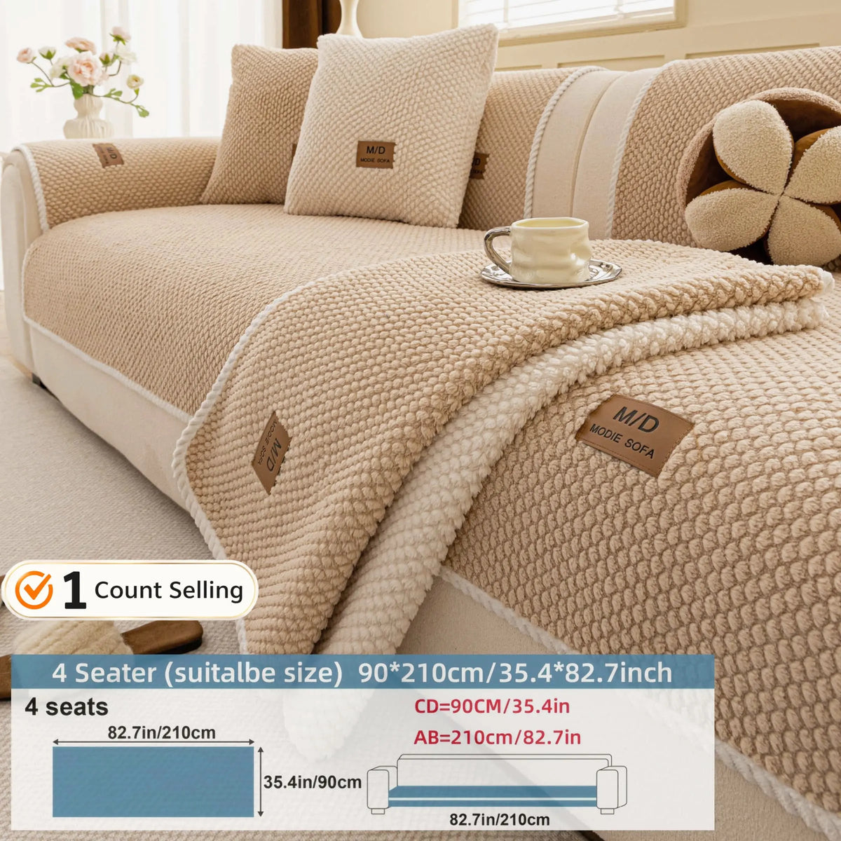 Luxury Thick Removable Couch Cover, 1 Count Soft Textured Seat Pad, Non-Slip Washable Universal Sofa Protector, Sectional Sofa Slipcovers, Pet-Friendly Modern Slipcover for Sectional, Loveseat and 3-Seater Couch #GLOBAL PICKS