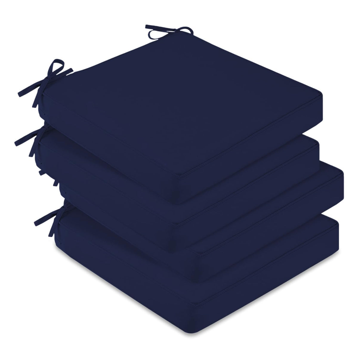 downluxe Outdoor Chair Cushions Set of 4, Waterproof 19" x 19" x 3" Patio Chair Cushion with Non-Slip Ties & Handle, Square Outdoor Cushion for Patio Furniture with Removable Cover, Navy