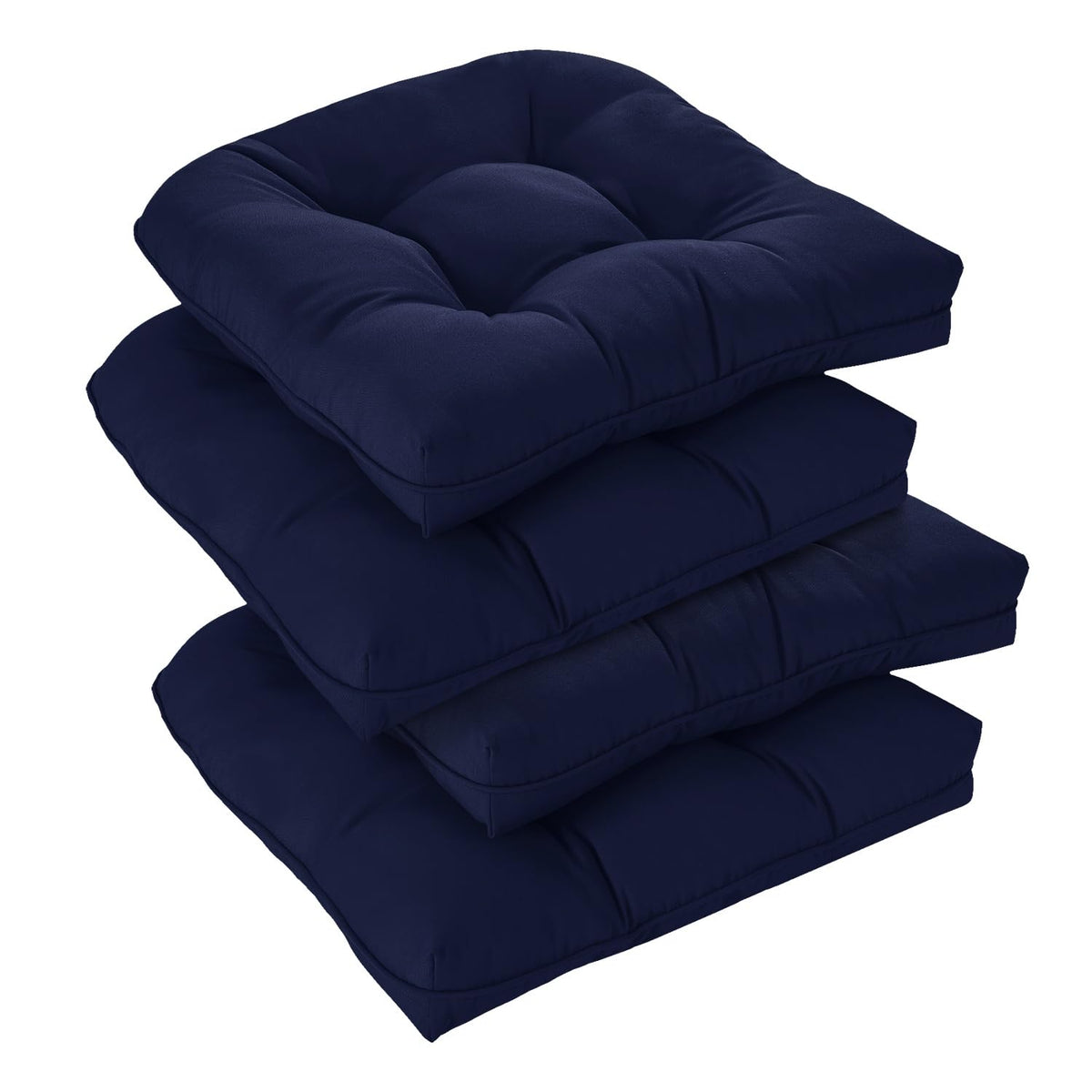 downluxe Outdoor Chair Cushions Set of 4 for Patio Furniture, Water Resistant Tufted Overstuffed Patio Furniture Cushions, Thick Outdoor Seat Cushion, 19" X 19" X 5", Black