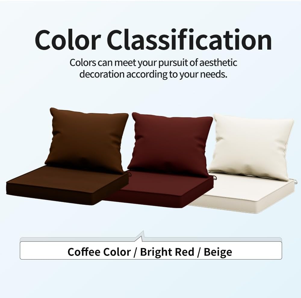 Outdoor Chair Cushions, Waterproof High Back Patio Cushion Set, 24x24 Inch Deep Seat Cushions for Patio Furniture, Washable Outdoor Pillows with Non-Slip Ties (Red, 24x24inches)