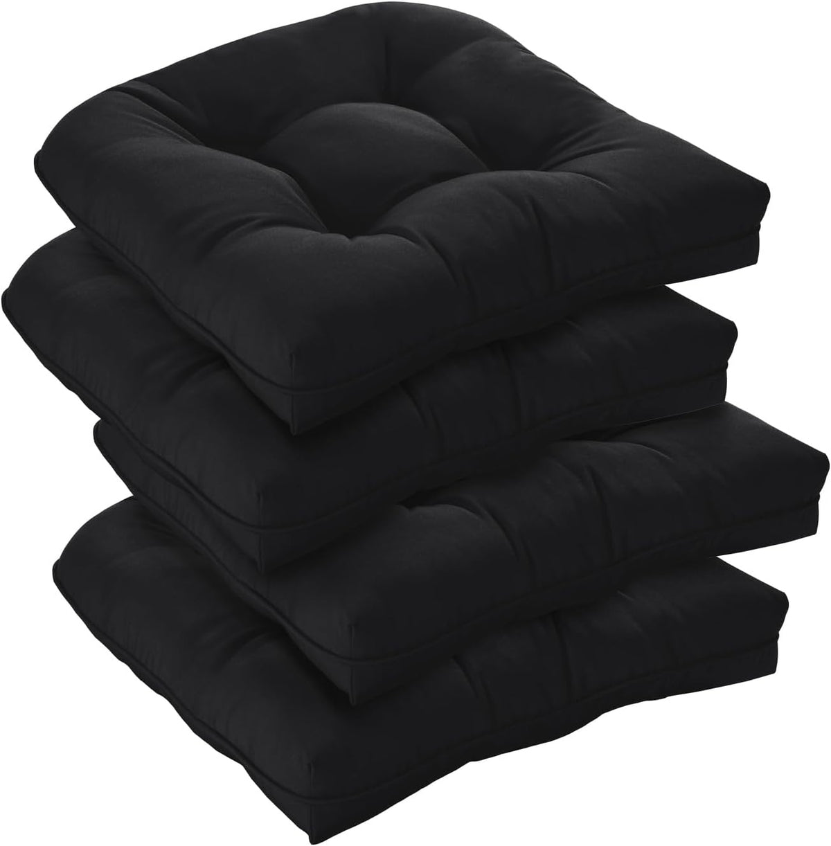 downluxe Outdoor Chair Cushions Set of 4 for Patio Furniture, Water Resistant Tufted Overstuffed Patio Furniture Cushions, Thick Outdoor Seat Cushion, 19" X 19" X 5", Black