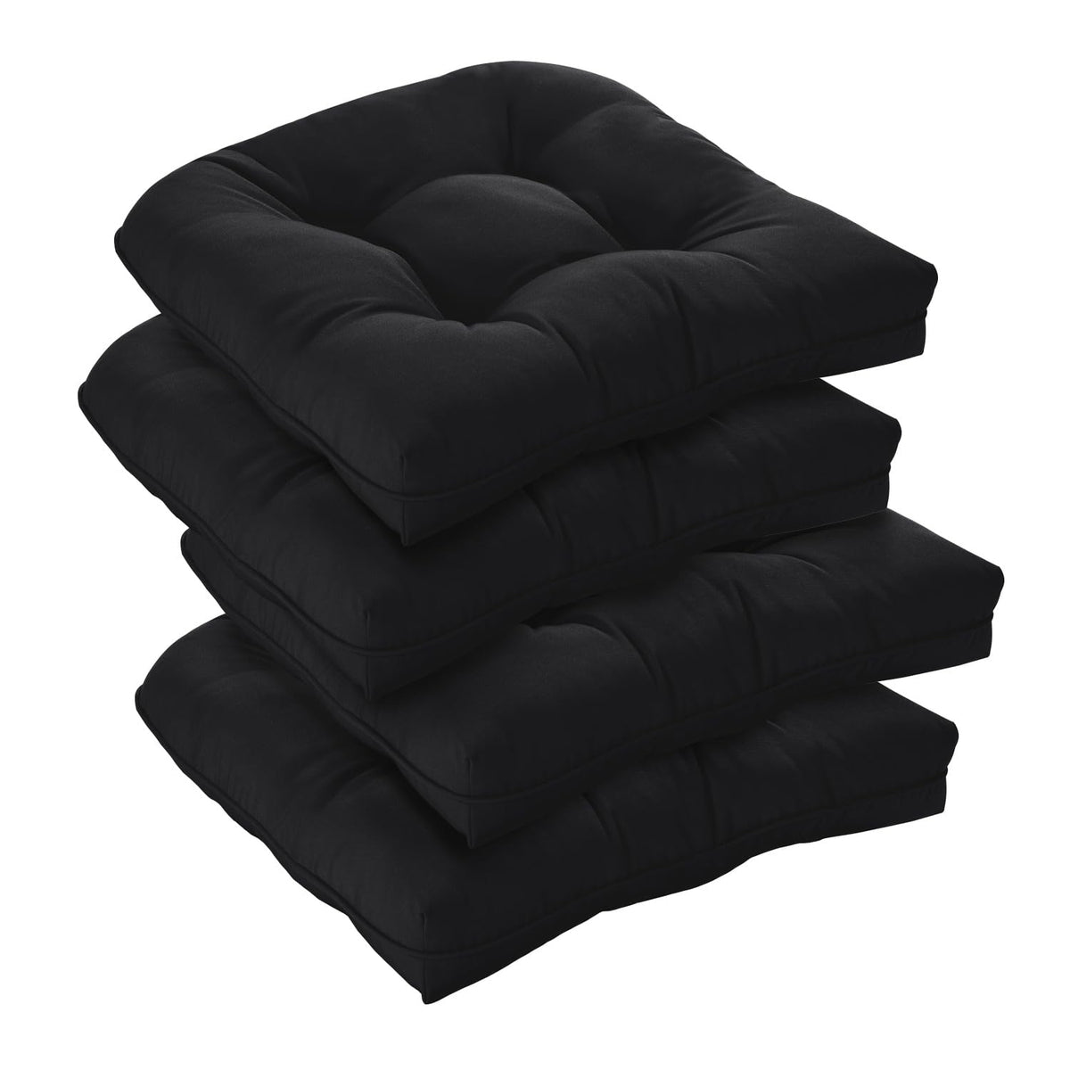 downluxe Outdoor Chair Cushions Set of 4 for Patio Furniture, Water Resistant Tufted Overstuffed Patio Furniture Cushions, Thick Outdoor Seat Cushion, 19" X 19" X 5", Black