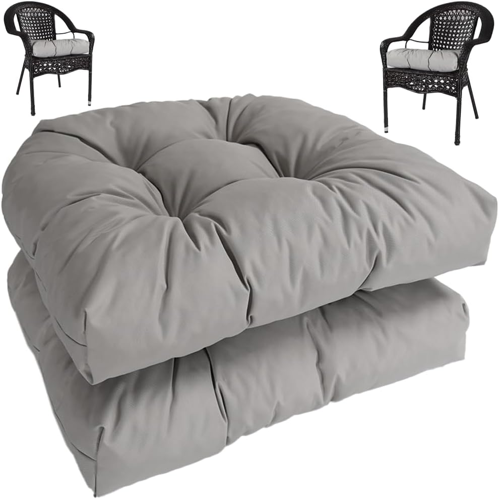 amberr Outdoor Chair Cushions Set of 2, Waterproof Outdoor Seat Cushions for Patio Furniture,Wicker Chair Cushions with Adjustable Straps (Light Grey, 19" x 19"x 5"（2 Pack)