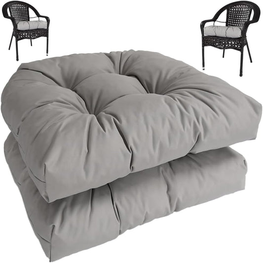 amberr Outdoor Chair Cushions Set of 2, Waterproof Outdoor Seat Cushions for Patio Furniture,Wicker Chair Cushions with Adjustable Straps (Light Grey, 19" x 19"x 5"（2 Pack)