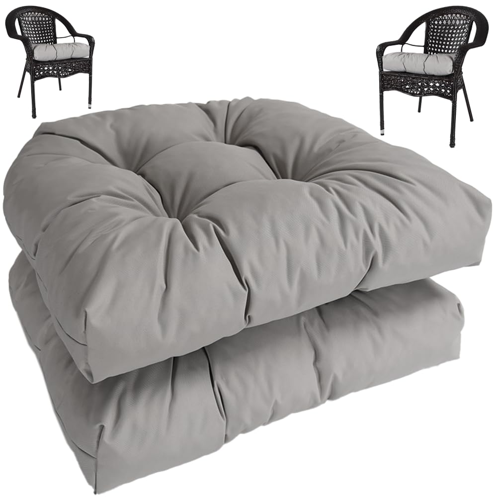 amberr Outdoor Chair Cushions Set of 2, Waterproof Outdoor Seat Cushions for Patio Furniture,Wicker Chair Cushions with Adjustable Straps (Light Grey, 19" x 19"x 5"（2 Pack)