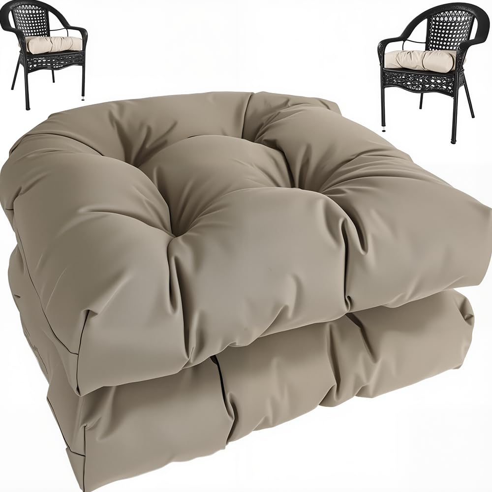 amberr Outdoor Chair Cushions Set of 2, Waterproof Outdoor Seat Cushions for Patio Furniture,Wicker Chair Cushions with Adjustable Straps (Light Grey, 19" x 19"x 5"（2 Pack)