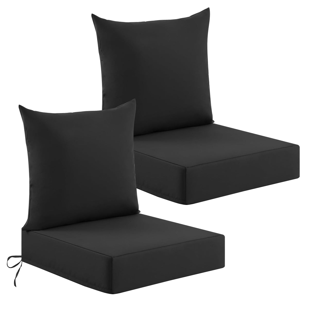 Deep Seat Patio Cushions Set of 2, 24x24x5.75 Inch, Waterproof Outdoor Chair Cushions, Fade Resistant Patio Furniture Cushions with Ties for Couch, Sofa, Lawn, Outside, Navy Blue