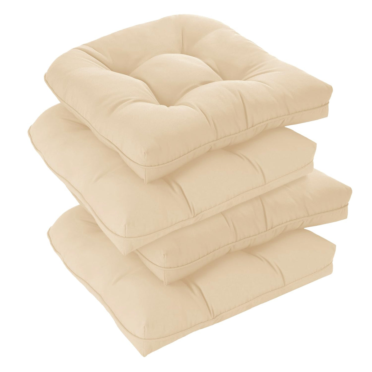 downluxe Outdoor Chair Cushions Set of 4 for Patio Furniture, Water Resistant Tufted Overstuffed Patio Furniture Cushions, Thick Outdoor Seat Cushion, 19" X 19" X 5", Black
