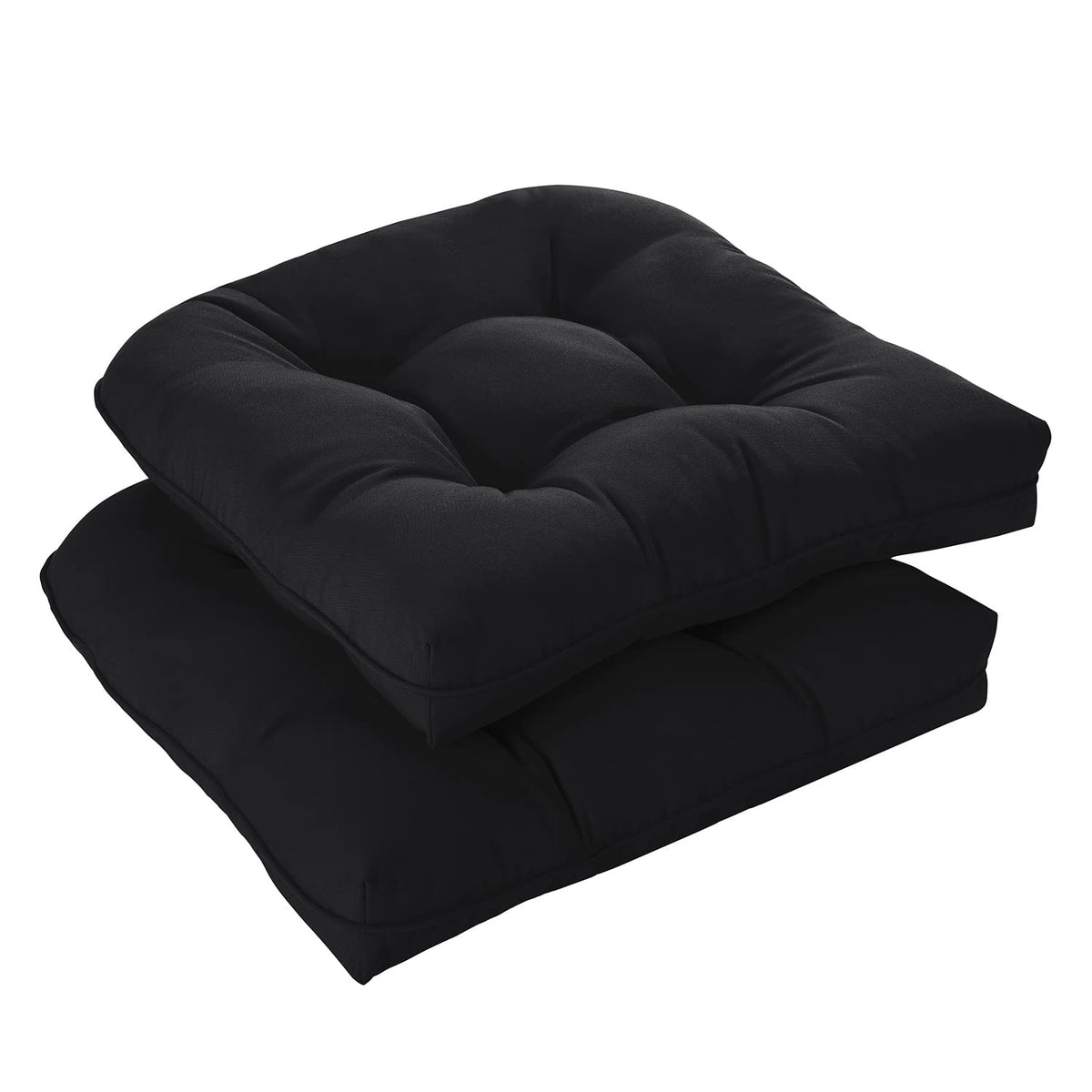 downluxe Outdoor Chair Cushions Set of 4 for Patio Furniture, Water Resistant Tufted Overstuffed Patio Furniture Cushions, Thick Outdoor Seat Cushion, 19" X 19" X 5", Black
