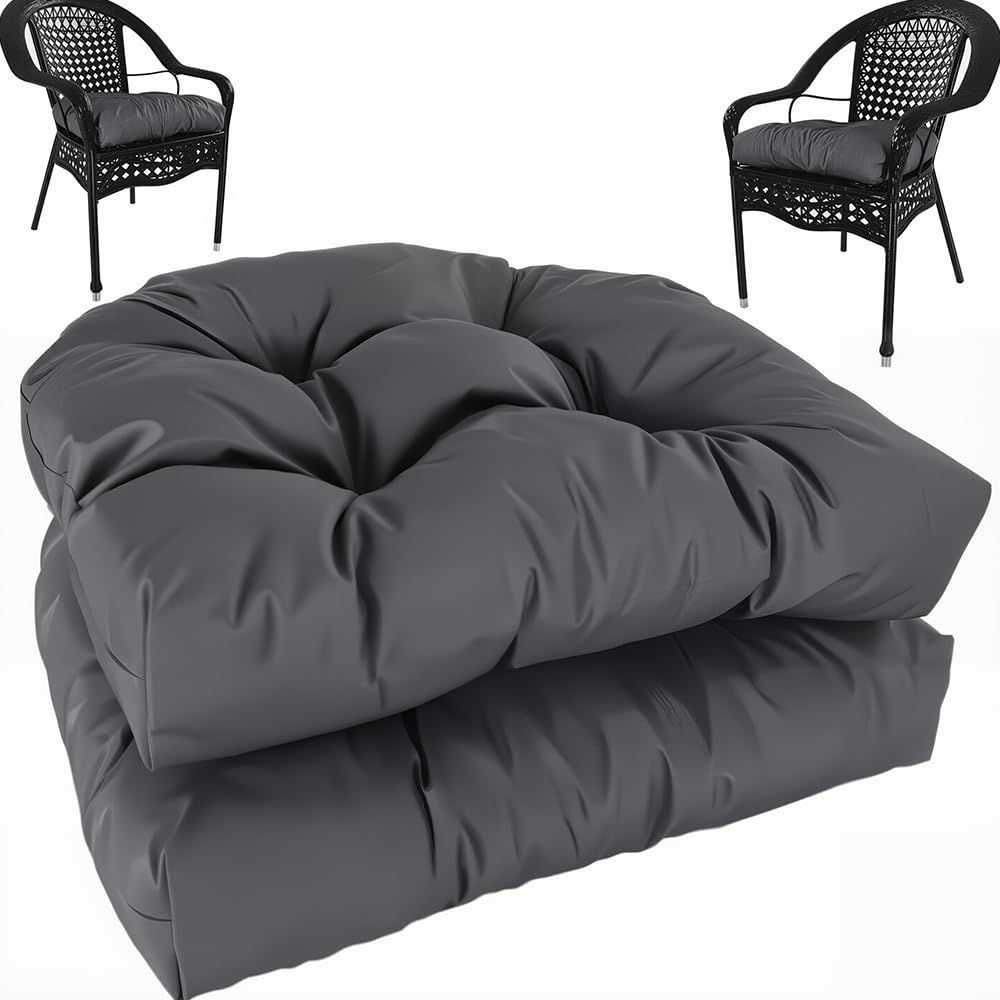 amberr Outdoor Chair Cushions Set of 2, Waterproof Outdoor Seat Cushions for Patio Furniture,Wicker Chair Cushions with Adjustable Straps (Light Grey, 19" x 19"x 5"（2 Pack)