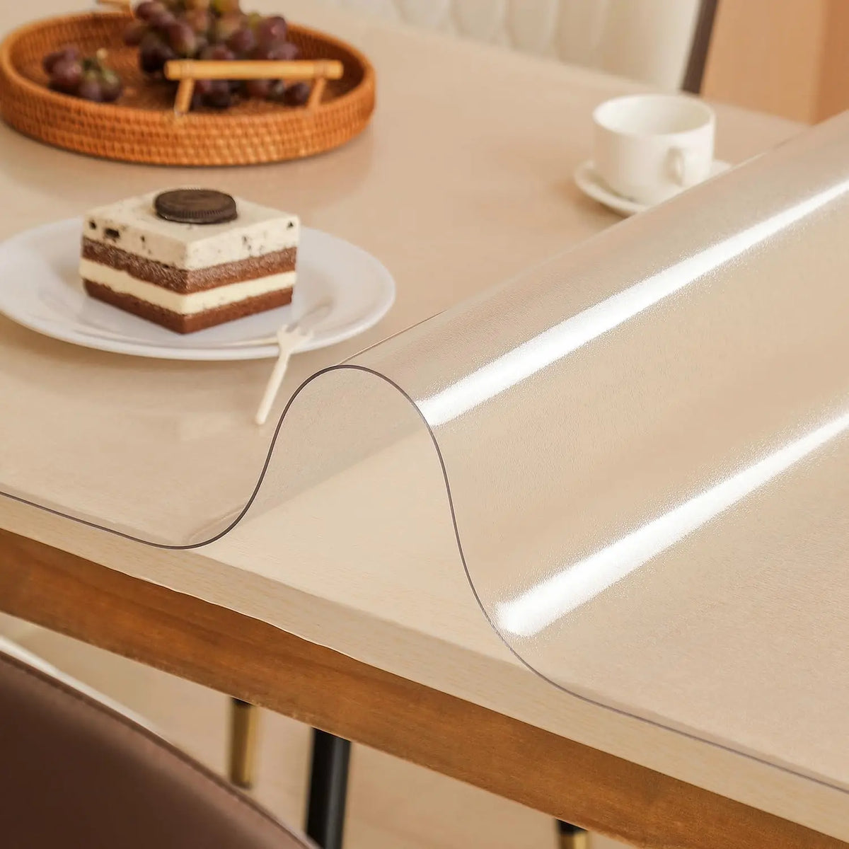 Food-Grade PVC Rectangle Desk Protector - High Transparency, Multi-Size, Cutting-Ready Oval Option with Ruler, Dustproof, Stain-Proof, Water-Resistant, Easy to Clean, Contemporary Cover for Wooden Furniture & Glass Dining Tops (DIY Cut Friendly),sohochic