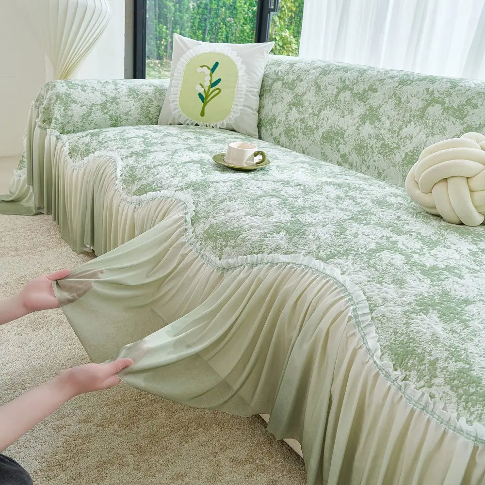 French Floral Edge Sofa Cover, Sofa Protector, All-Season Reusable Dust Cover, Classic Style Home Decor, Washable Couch Protector