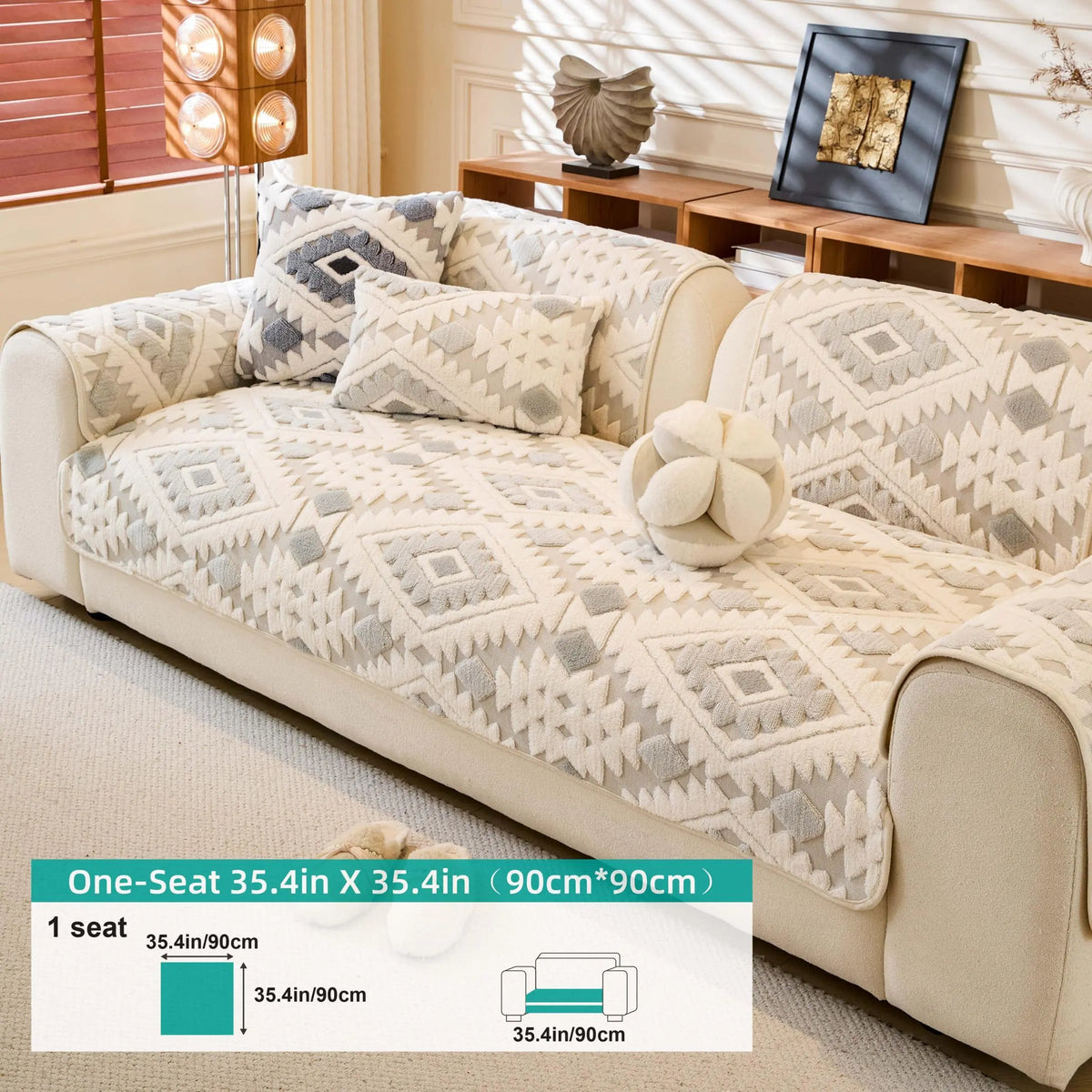 Boho Style Geometric Pattern Quilted Sofa Cover, Couch Cover, Soft Comfortable Dustproof Slipcover, Sofa Protector & Cushion Cover for Home Living Room, Bedroom, Hotel & Dormitory #GLOBAL PICKS